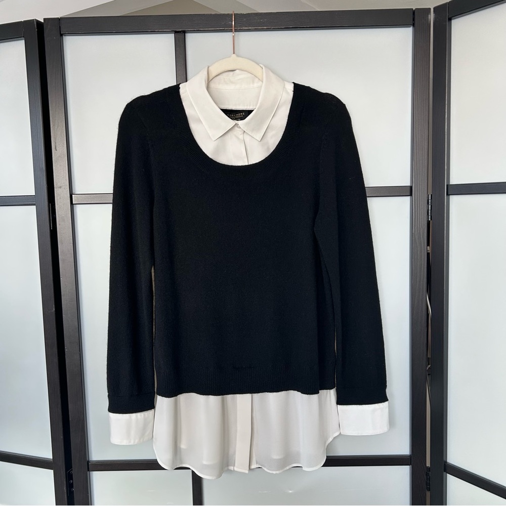 [M] Charter Club Luxury Black and White Dress Shirt & Cashmere Sweater Combo Top - Picture 6 of 13